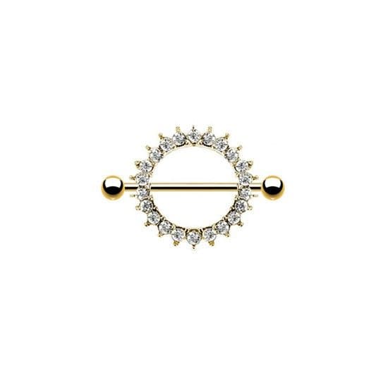 Piercing de Mamilo Cravejado Folheado a Ouro