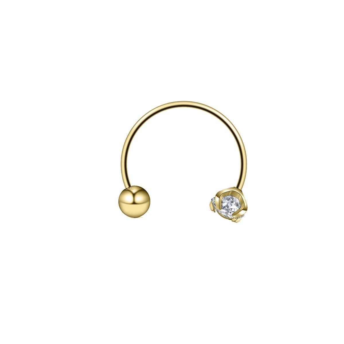 Piercing Nariz  Ferradura Fina em Aço PVD Gold com Zircônia