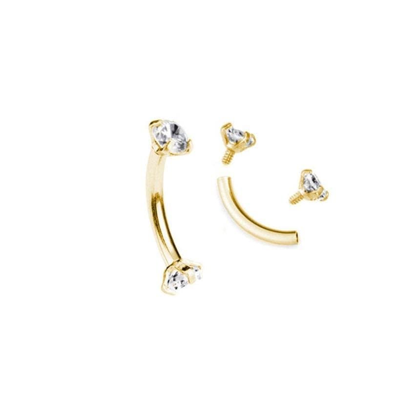 Piercing Rook Intimo Sobrancelha Banana em Aço PVD Gold com Zircônias e Rosca Interna
