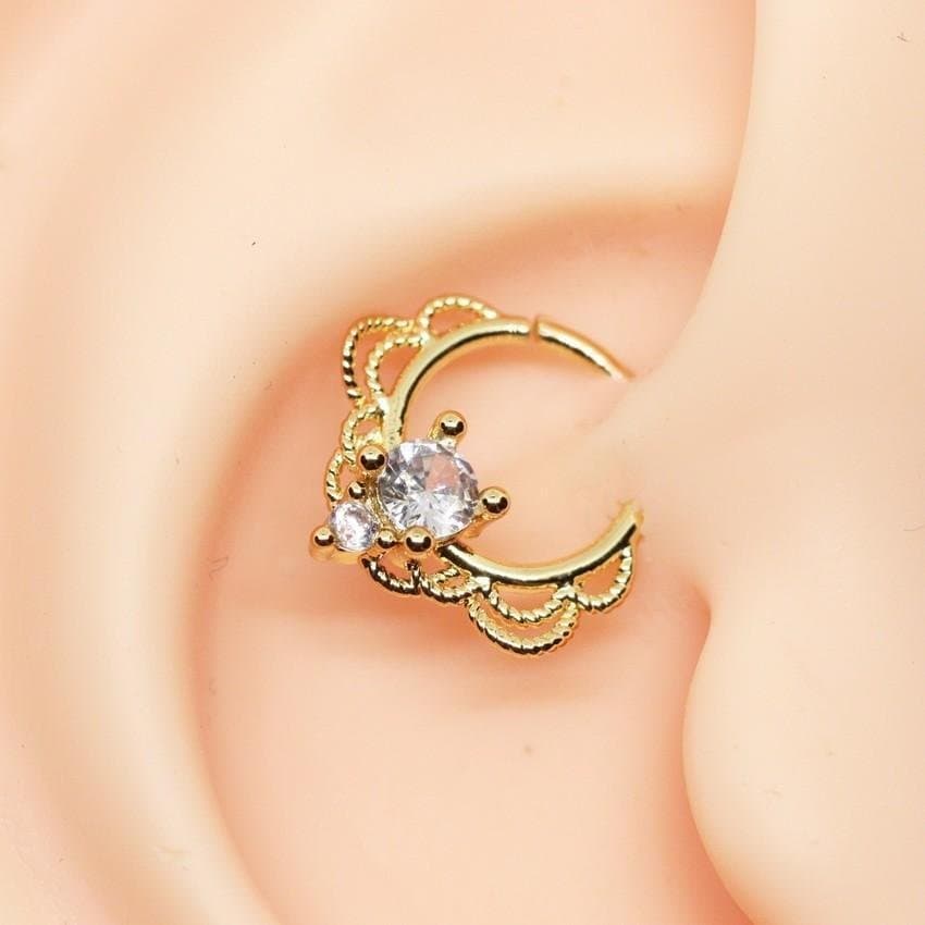 Piercing Daith Argola Rendada Folheada a Ouro