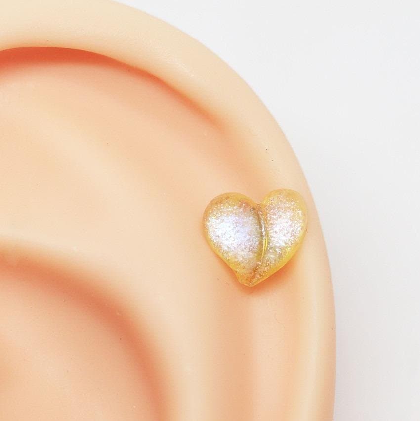 Piercing de Coração Glitter Amarelo