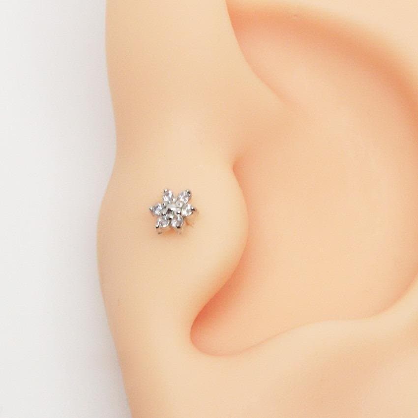 Piercing Flor em Ouro Branco 18K