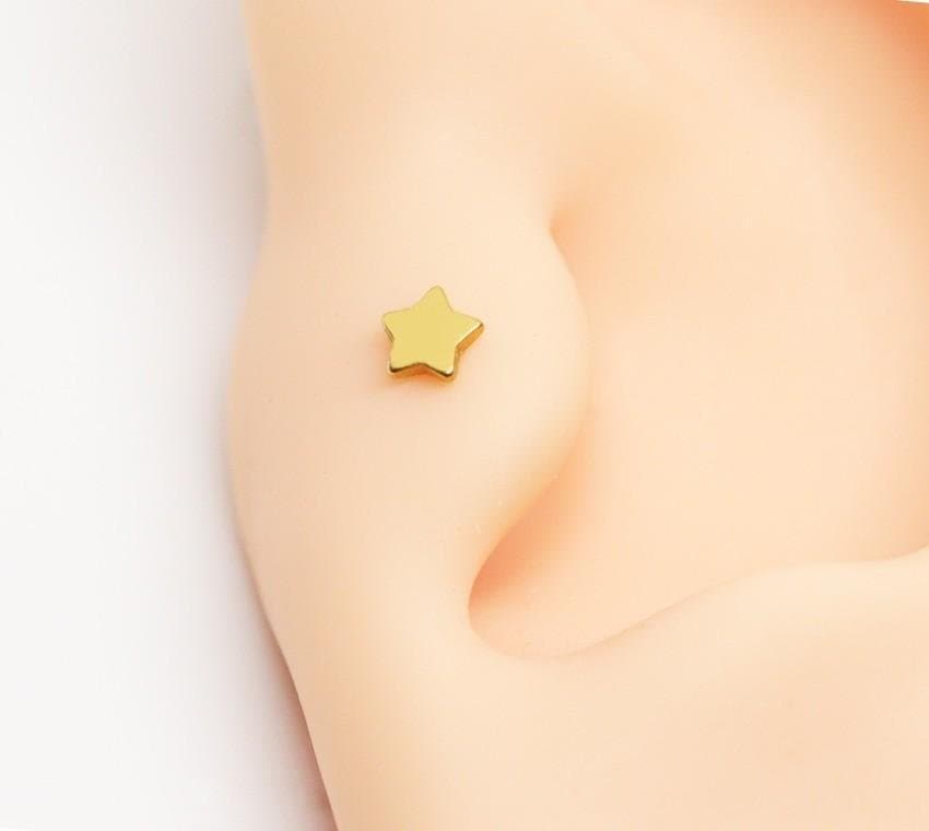 Piercing Trágus Labret Estrela em Aço PVD Gold