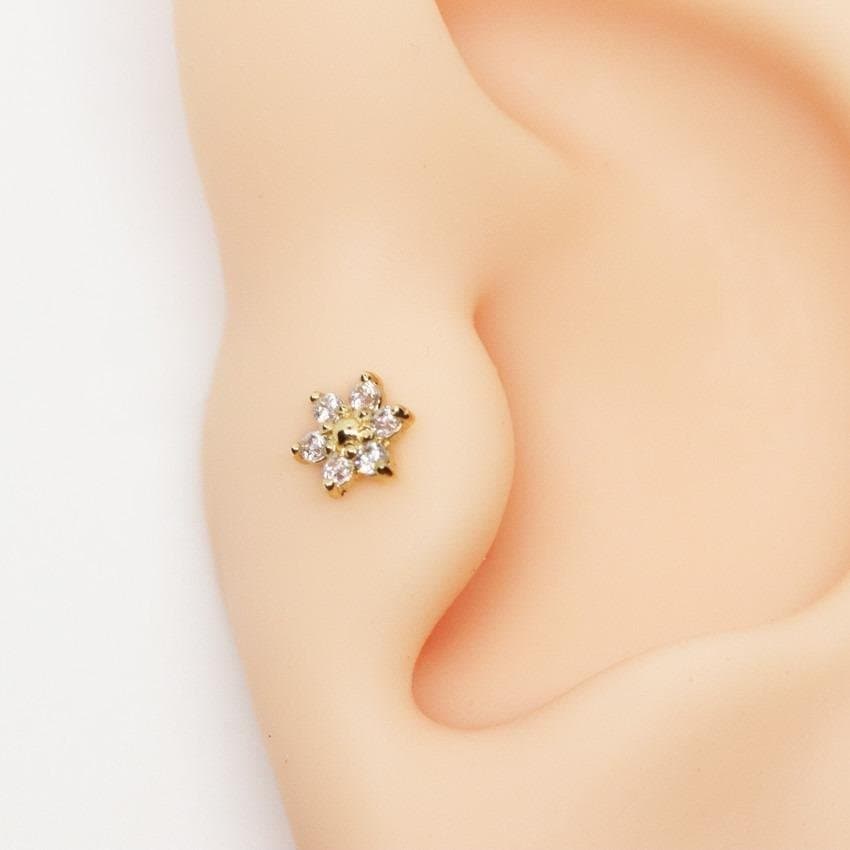 Piercing Trágus Flor em Ouro 18K