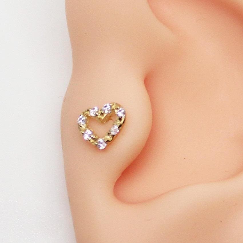 Piercing de Coração Cravejado em Ouro 18K