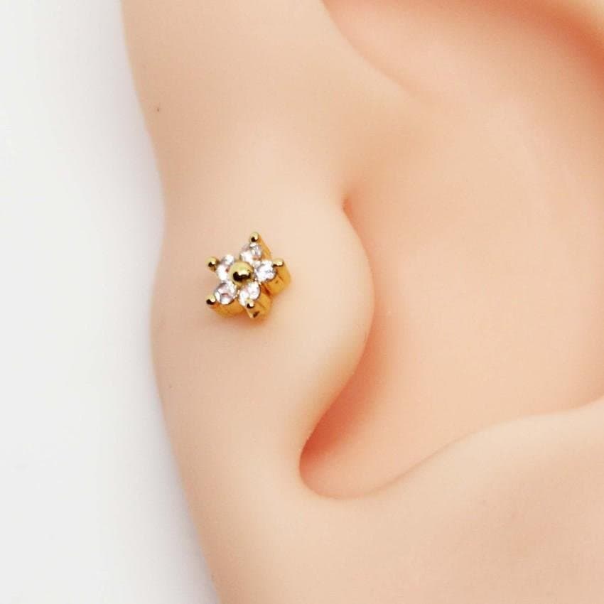 Piercing Trágus Mini Flor Cravejada Folheada