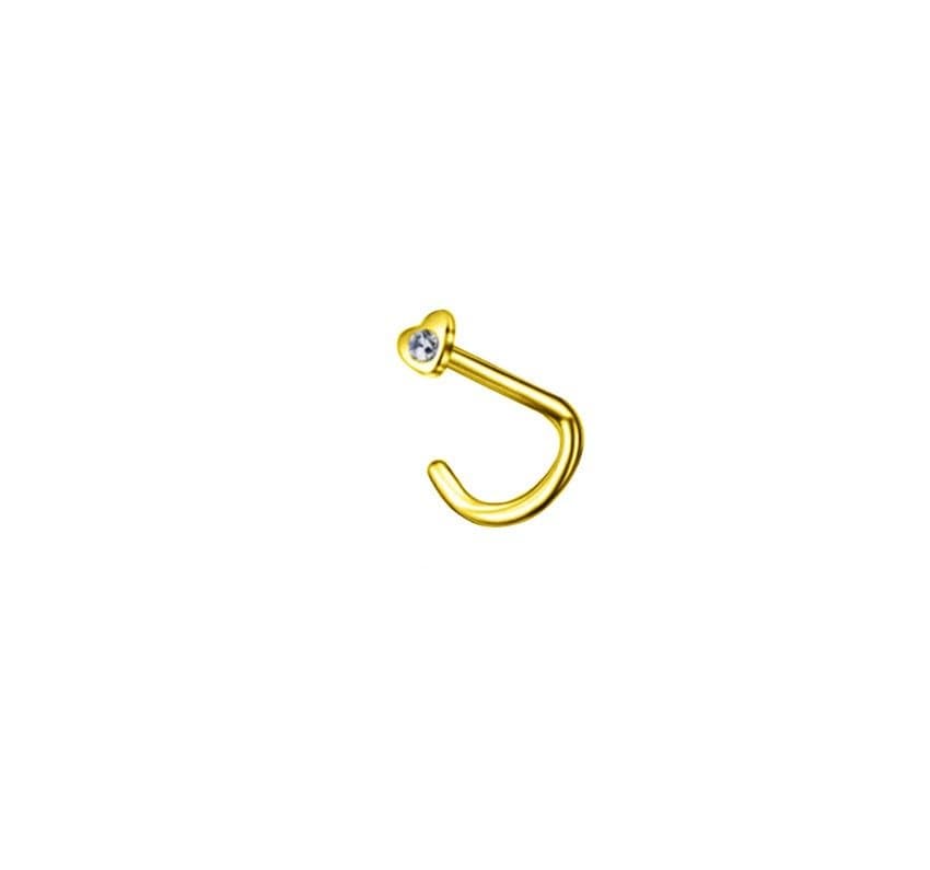 Piercing Nariz Nostril de Coração em aço PVD Gold com Strass