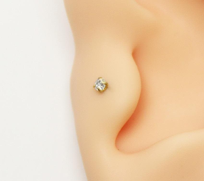 Piercing Trágus Mini em Aço Cirúrgico PVD Gold com Zircônia