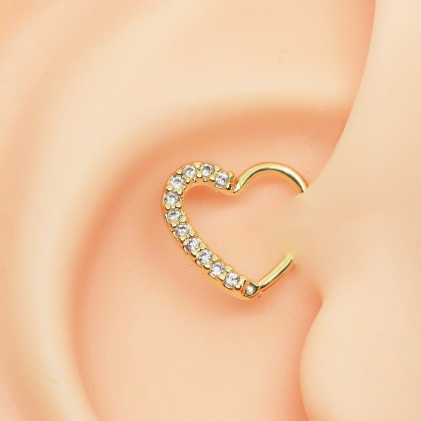 Piercing Clips de Coração Cravejado Folheado