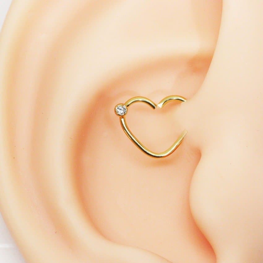 Piercing Daith Clips de Coração Folheado com Zircônia