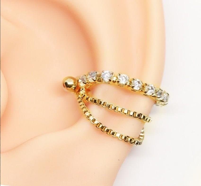 Piercing Conch Corrente Tripla com Zircônias