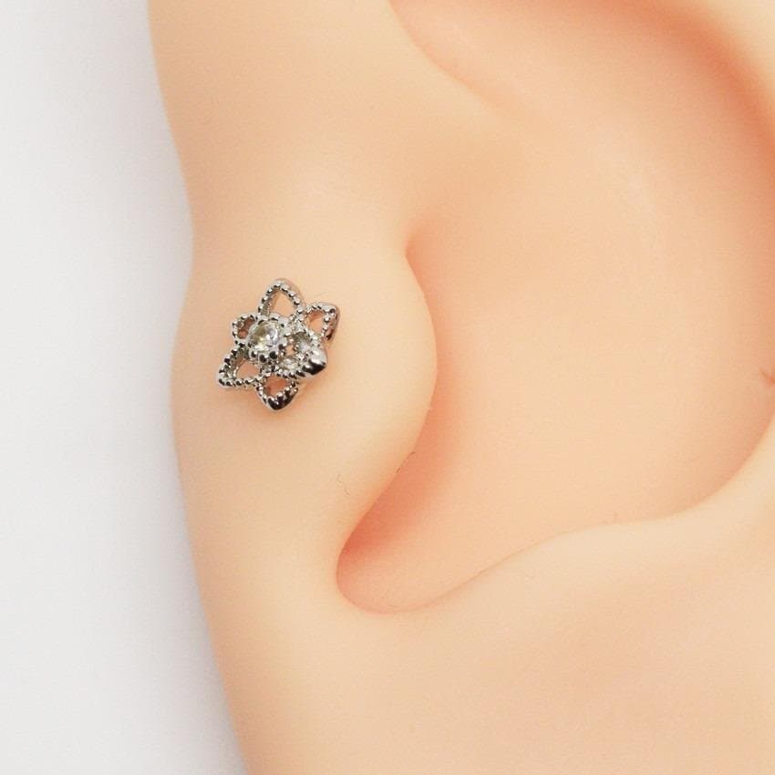 Piercing Trágus Flor de Lótus com Zircônia