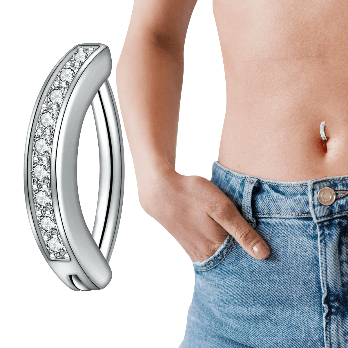 Piercing Umbigo de Argola Clicker Aço Cirúrgico Cravejado