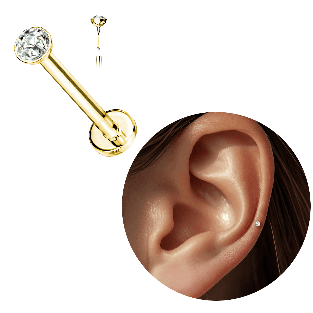 Piercing Minion Labret Fino Australiano Ouro 18k Push In 6mm Hélix Trágus Cartilagem Orelha