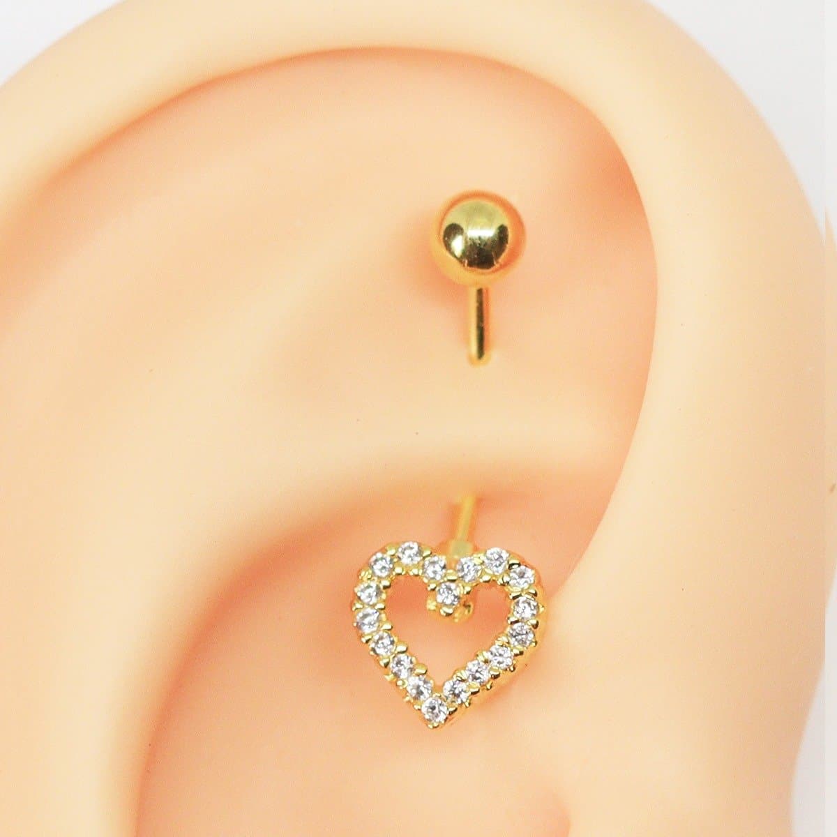 Piercing Banana Coração Cravejado Inglês Folheado a Ouro