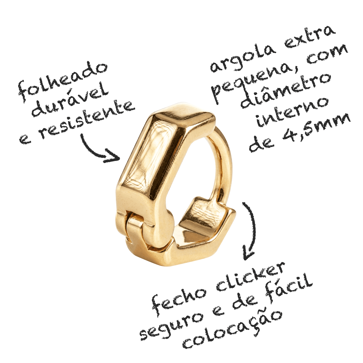 Piercing Mini Argola Sextavada 4,5mm Trágus Australiano Hélix (perfuração bem na ponta)
