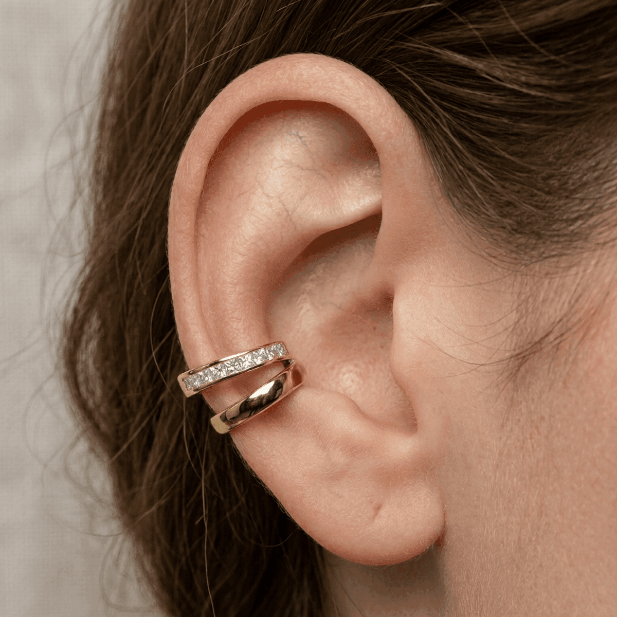 Piercing Fake de Pressão Conch com Zircônias Princess Folheada
