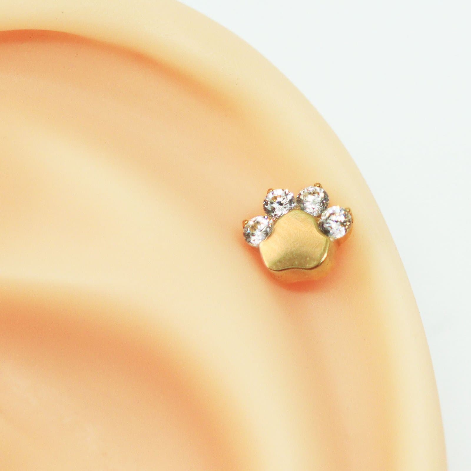 Piercing Hélix Labret de Patinha Cravejado em Titânio PVD Gold