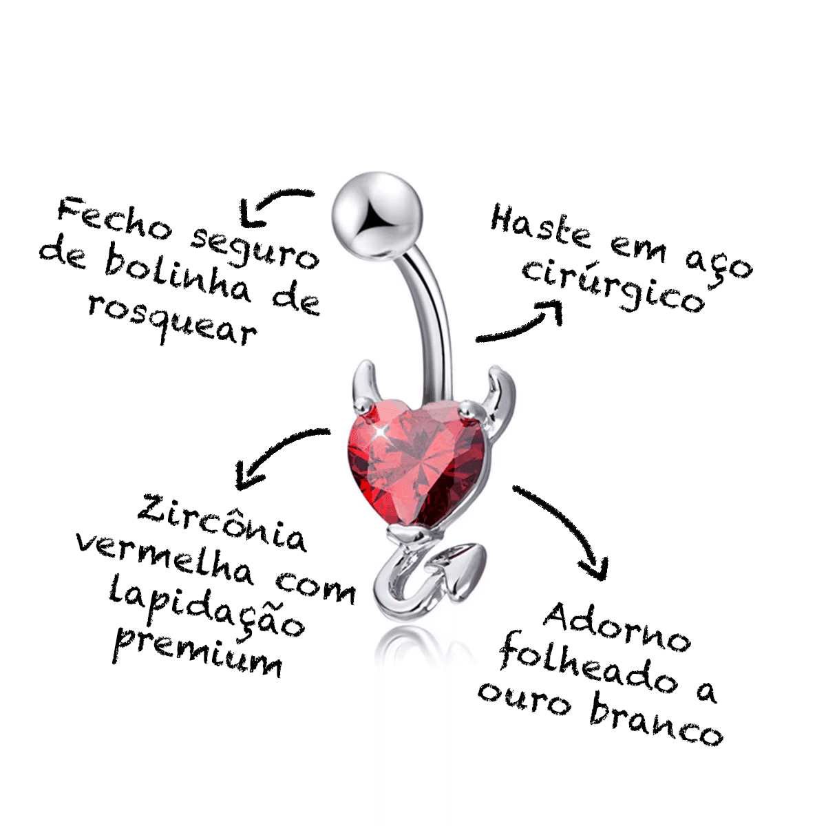 Piercing Umbigo Goth Sexy Coração Vermelho