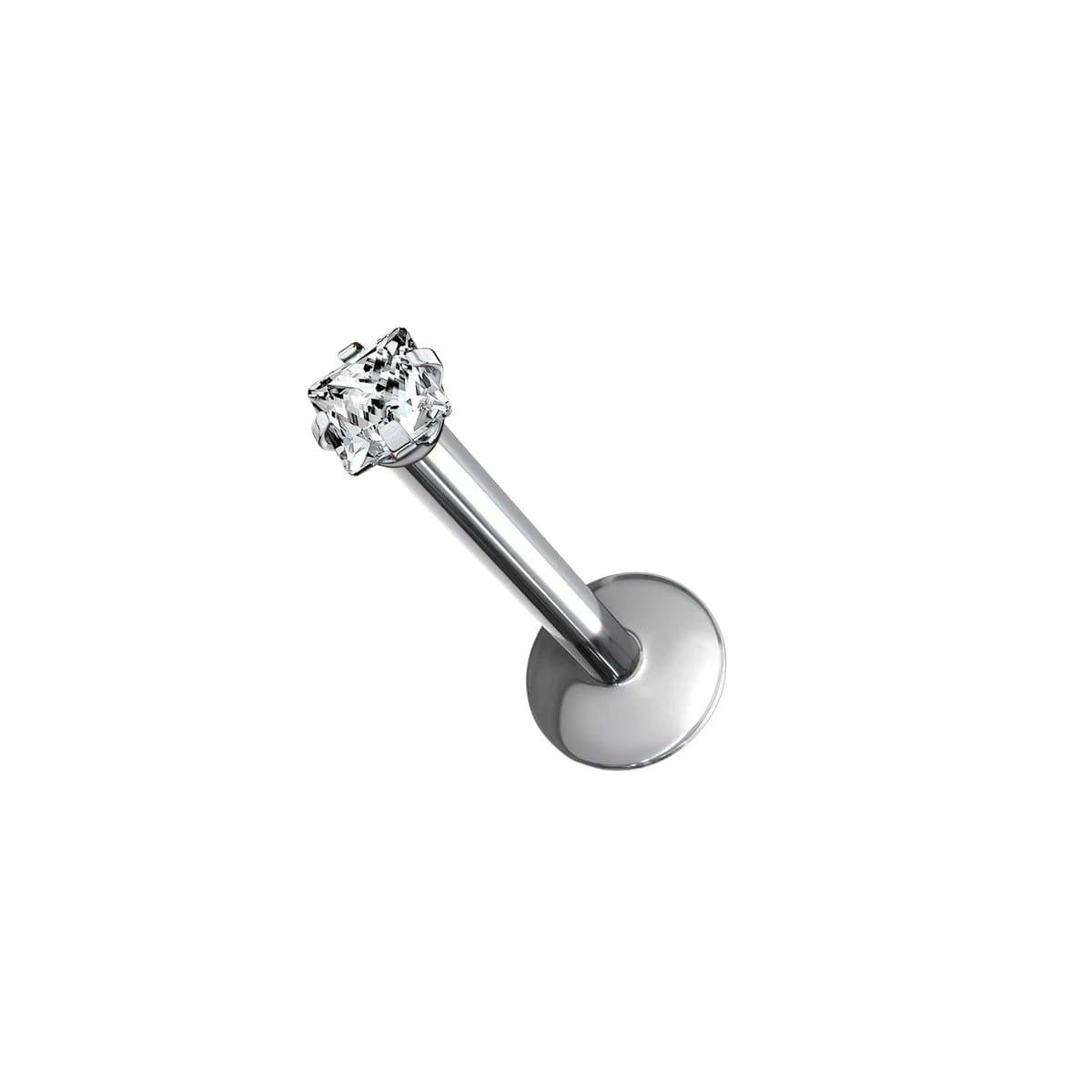 Piercing Labret Zircônia Quadrada em Titânio Natural