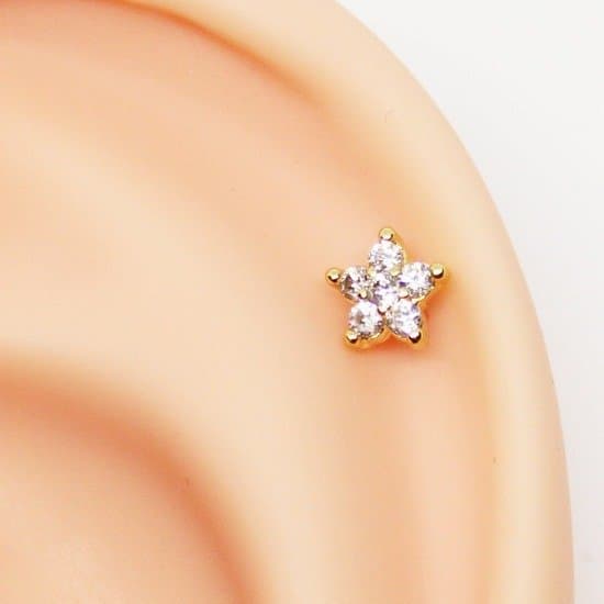 Piercing Hélix Flor Toda Cravejada Folheada