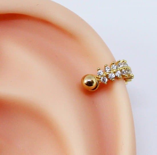 Piercing Hélix 2 em 1 Estilo Navete Cravejado