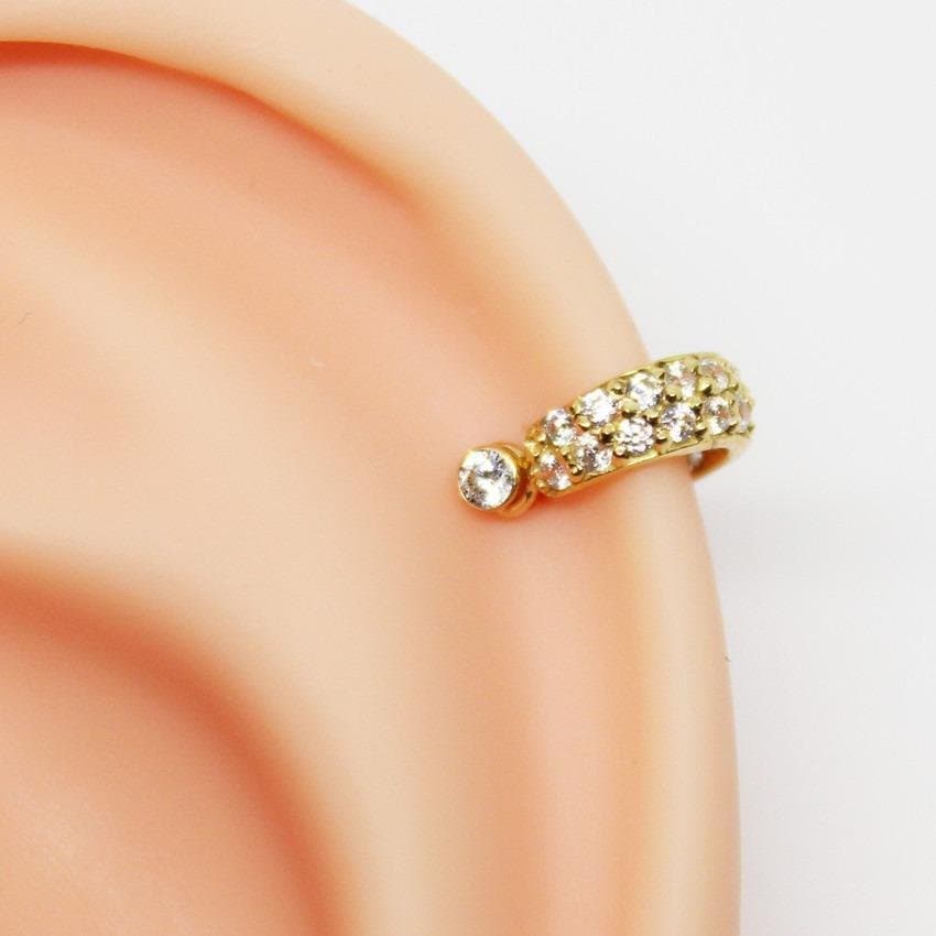 Piercing Helix 2 em 1 Ouro 18k com Duas Fileiras de Zircônias Pavê