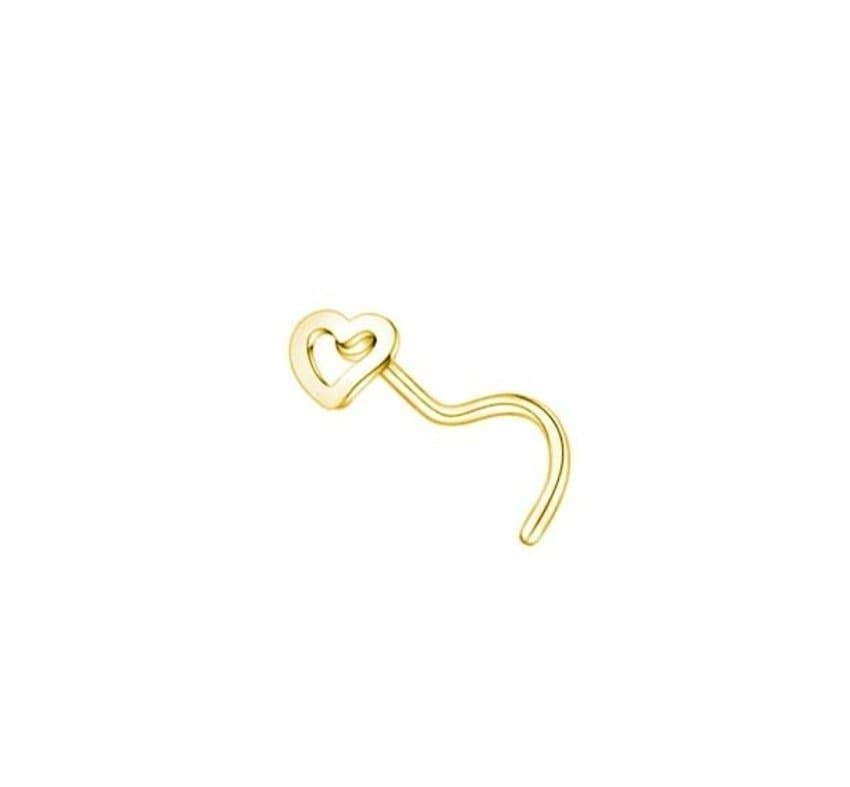 Piercing Nariz Nostril de Coração Vazado Aço PVD Gold