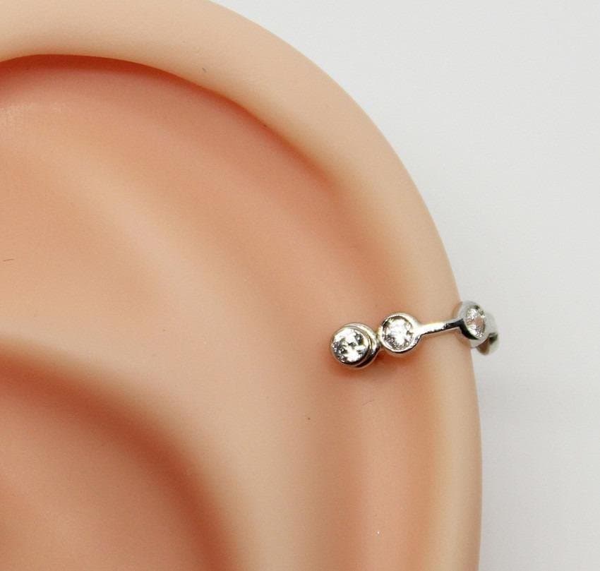 Piercing Hélix 2 em 1 Ouro Branco 18k