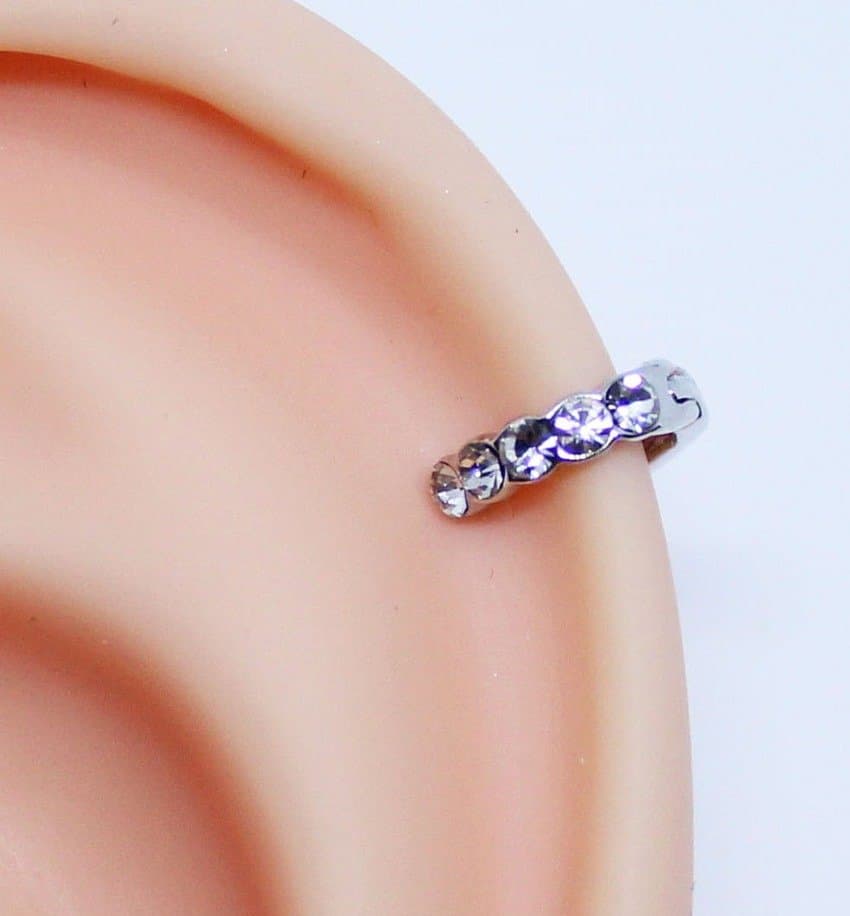 Piercing Hélix Argola Folheada a Ouro Branco com Strass 6mm