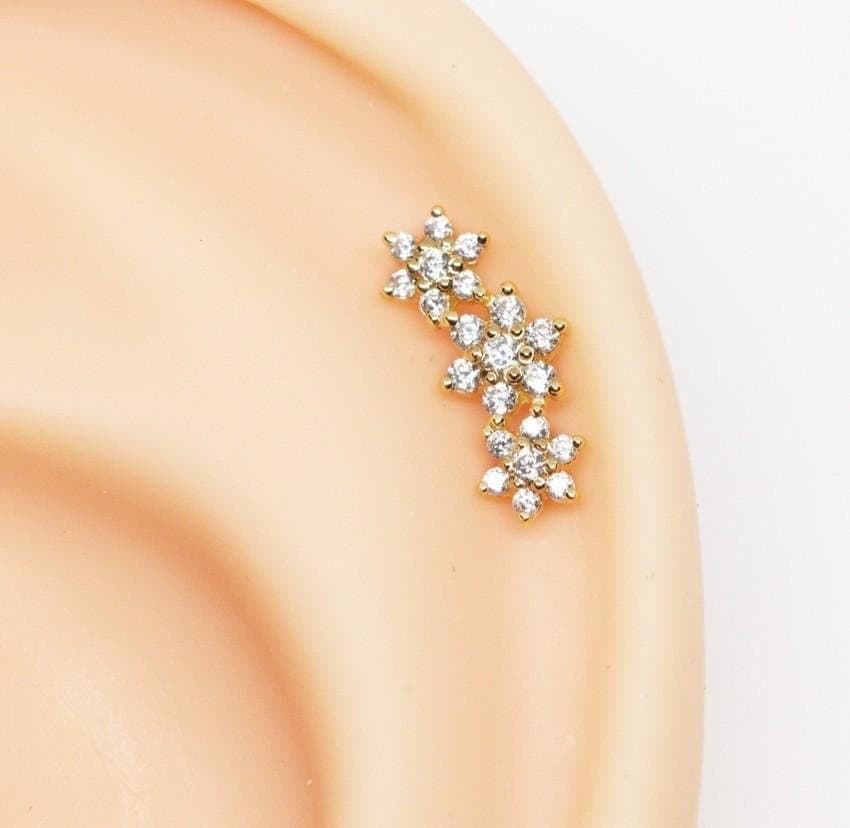 Piercing Hélix com Flores em Ouro 18k