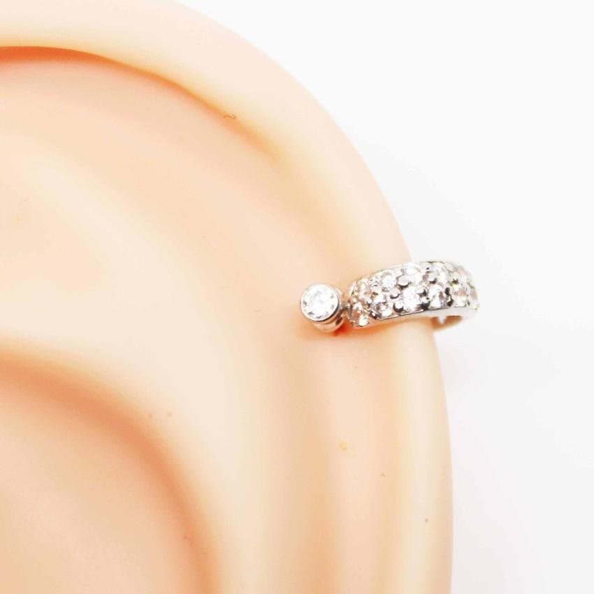 Piercing Helix 2 em 1 Ouro Branco 18k com Duas Fileiras de Zircônias Pavê