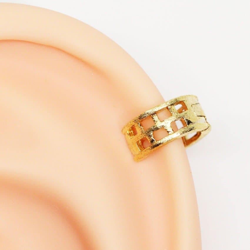 Piercing Hélix Argola Folheada a Ouro Bricks Escovada 8mm