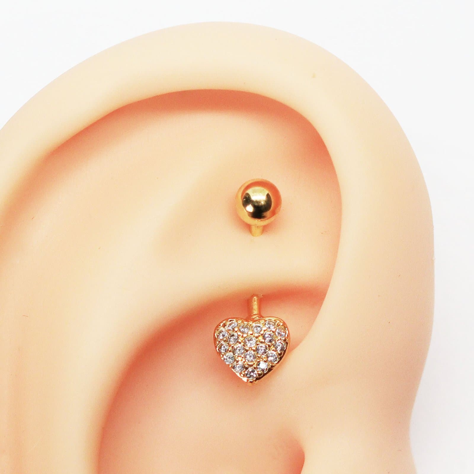 Piercing Rook Banana Coração Cravejado Pavê Folheado a Ouro