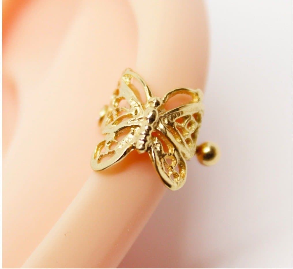 Piercing Hélix Borboleta ouro 18K ( 2 em 1) com Mini Ponto de luz