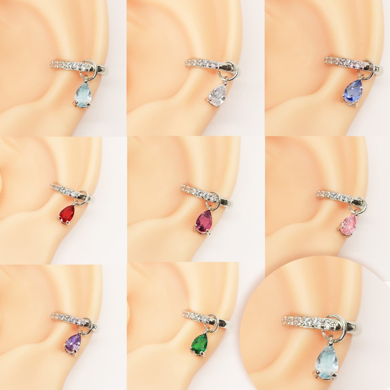 Piercing Conch Pendente Zircônia Gota Folheado a Ouro Branco (cor a escolher)